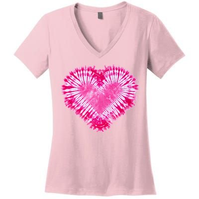 Pink Heart Tie Dye Valentines Day Women's V-Neck T-Shirt