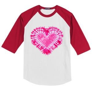 Pink Heart Tie Dye Valentines Day Kids Colorblock Raglan Jersey