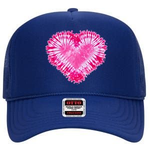 Pink Heart Tie Dye Valentines Day High Crown Mesh Back Trucker Hat