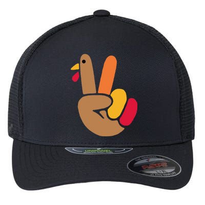 Peace Hand Turkey Design For Ugly Thanksgiving Funny Idea Funny Flexfit Unipanel Trucker Cap