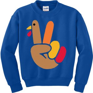 Peace Hand Turkey Design For Ugly Thanksgiving Funny Idea Funny Kids Sweatshirt