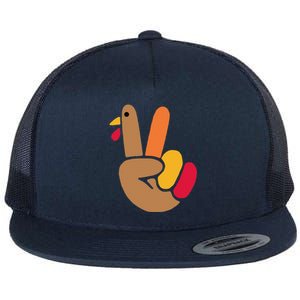 Peace Hand Turkey Design For Ugly Thanksgiving Funny Idea Funny Flat Bill Trucker Hat