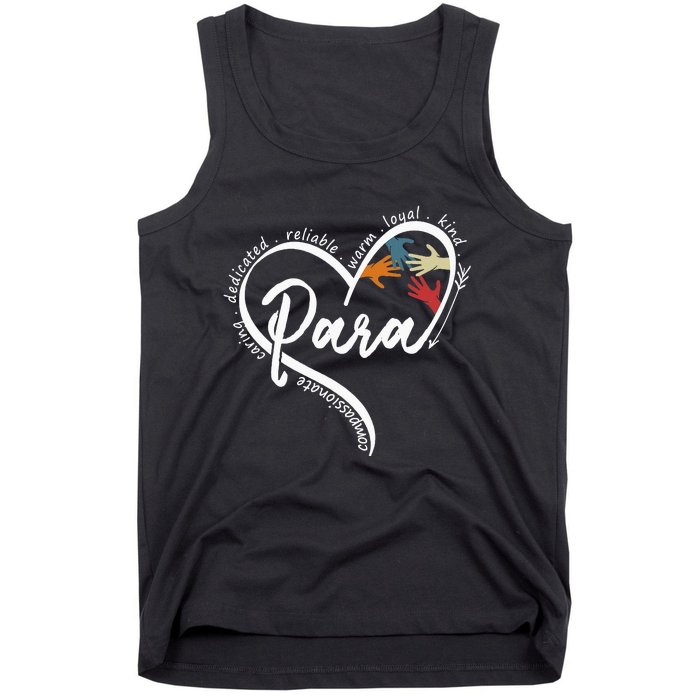 Para Heart Teacher Paraprofessional Paraeducator Tank Top