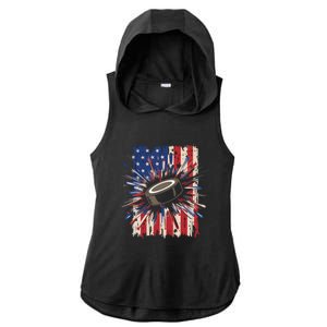 Patriotic Hockey Usa Flag Sports Ice Hockey Meaningful Gift Ladies PosiCharge Tri-Blend Wicking Draft Hoodie Tank