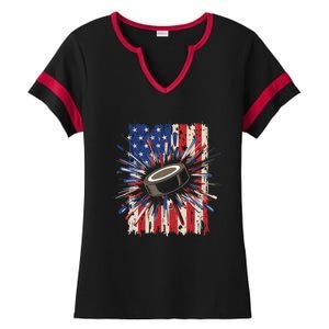 Patriotic Hockey Usa Flag Sports Ice Hockey Meaningful Gift Ladies Halftime Notch Neck Tee