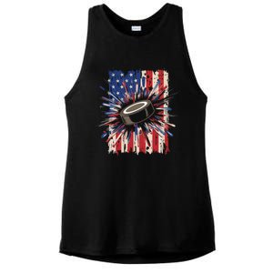 Patriotic Hockey Usa Flag Sports Ice Hockey Meaningful Gift Ladies PosiCharge Tri-Blend Wicking Tank