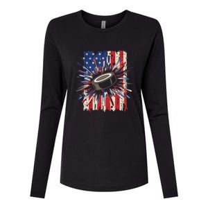 Patriotic Hockey Usa Flag Sports Ice Hockey Meaningful Gift Womens Cotton Relaxed Long Sleeve T-Shirt