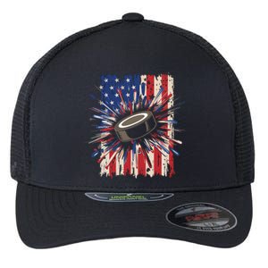 Patriotic Hockey Usa Flag Sports Ice Hockey Meaningful Gift Flexfit Unipanel Trucker Cap