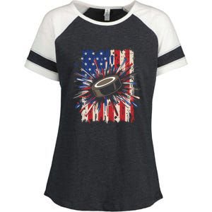 Patriotic Hockey Usa Flag Sports Ice Hockey Meaningful Gift Enza Ladies Jersey Colorblock Tee