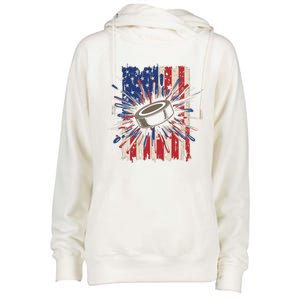 Patriotic Hockey Usa Flag Sports Ice Hockey Meaningful Gift Womens Funnel Neck Pullover Hood