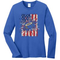 Patriotic Hockey Usa Flag Sports Ice Hockey Meaningful Gift Ladies Long Sleeve Shirt