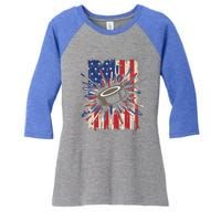 Patriotic Hockey Usa Flag Sports Ice Hockey Meaningful Gift Women's Tri-Blend 3/4-Sleeve Raglan Shirt