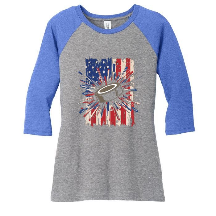 Patriotic Hockey Usa Flag Sports Ice Hockey Meaningful Gift Women's Tri-Blend 3/4-Sleeve Raglan Shirt