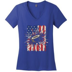 Patriotic Hockey Usa Flag Sports Ice Hockey Meaningful Gift Women's V-Neck T-Shirt