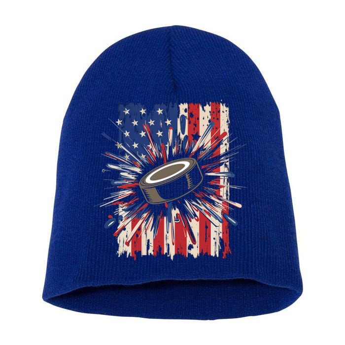 Patriotic Hockey Usa Flag Sports Ice Hockey Meaningful Gift Short Acrylic Beanie