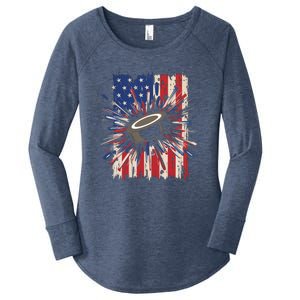 Patriotic Hockey Usa Flag Sports Ice Hockey Meaningful Gift Women's Perfect Tri Tunic Long Sleeve Shirt