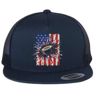 Patriotic Hockey Usa Flag Sports Ice Hockey Meaningful Gift Flat Bill Trucker Hat