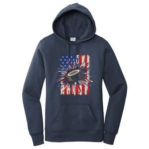 Patriotic Hockey Usa Flag Sports Ice Hockey Meaningful Gift Women's Pullover Hoodie