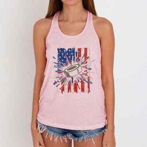 Patriotic Hockey Usa Flag Sports Ice Hockey Meaningful Gift Women's Knotted Racerback Tank