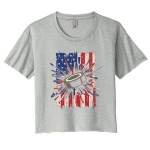 Patriotic Hockey Usa Flag Sports Ice Hockey Meaningful Gift Women's Crop Top Tee