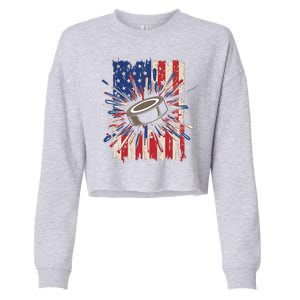 Patriotic Hockey Usa Flag Sports Ice Hockey Meaningful Gift Cropped Pullover Crew