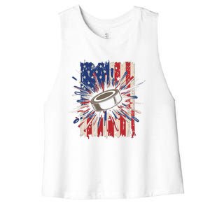 Patriotic Hockey Usa Flag Sports Ice Hockey Meaningful Gift Women's Racerback Cropped Tank