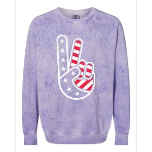 Peace Hand USA Flag Red White Blue 4th Of July Colorblast Crewneck Sweatshirt