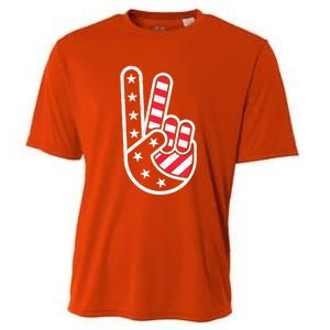 Peace Hand USA Flag Red White Blue 4th Of July Cooling Performance Crew T-Shirt