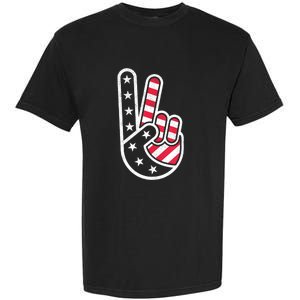 Peace Hand USA Flag Red White Blue 4th Of July Garment-Dyed Heavyweight T-Shirt