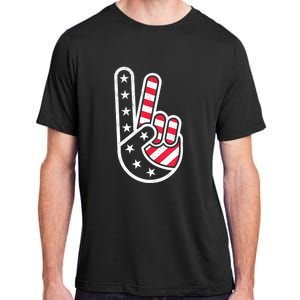 Peace Hand USA Flag Red White Blue 4th Of July Adult ChromaSoft Performance T-Shirt