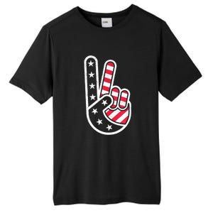 Peace Hand USA Flag Red White Blue 4th Of July Tall Fusion ChromaSoft Performance T-Shirt