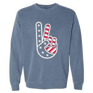 Peace Hand USA Flag Red White Blue 4th Of July Garment-Dyed Sweatshirt