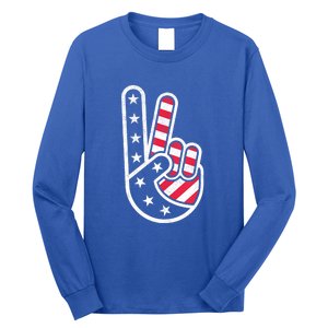 Peace Hand USA Flag Red White Blue 4th Of July Long Sleeve Shirt