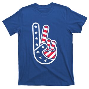 Peace Hand USA Flag Red White Blue 4th Of July T-Shirt