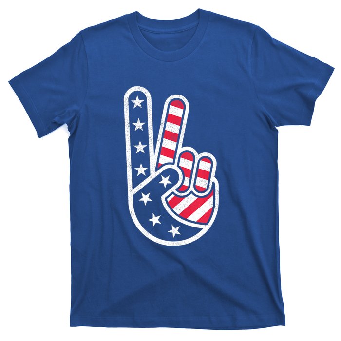 Peace Hand USA Flag Red White Blue 4th Of July T-Shirt