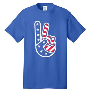 Peace Hand USA Flag Red White Blue 4th Of July Tall T-Shirt