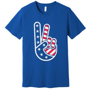 Peace Hand USA Flag Red White Blue 4th Of July Premium T-Shirt