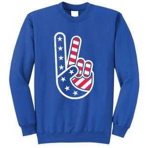 Peace Hand USA Flag Red White Blue 4th Of July Tall Sweatshirt