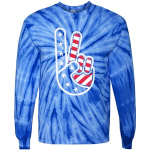 Peace Hand USA Flag Red White Blue 4th Of July Tie-Dye Long Sleeve Shirt