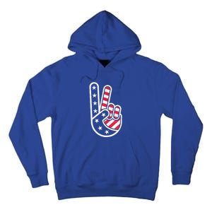 Peace Hand USA Flag Red White Blue 4th Of July Tall Hoodie