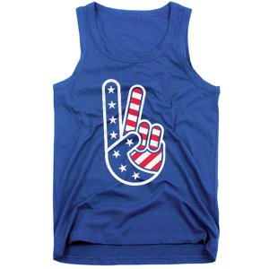 Peace Hand USA Flag Red White Blue 4th Of July Tank Top