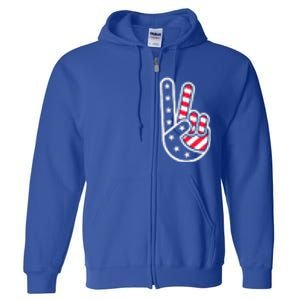 Peace Hand USA Flag Red White Blue 4th Of July Full Zip Hoodie