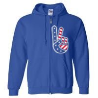 Peace Hand USA Flag Red White Blue 4th Of July Full Zip Hoodie