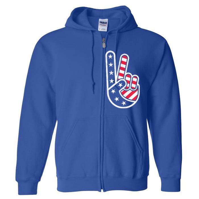 Peace Hand USA Flag Red White Blue 4th Of July Full Zip Hoodie