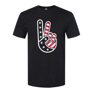 Peace Hand USA Flag Red White Blue 4th Of July Softstyle CVC T-Shirt