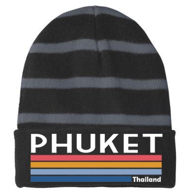 Phuket Thailand Vintage 1980's Logo Striped Beanie with Solid Band