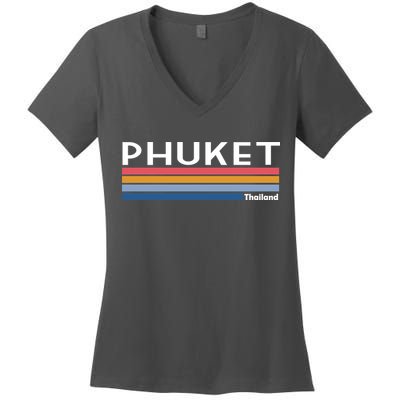 Phuket Thailand Vintage 1980's Logo Women's V-Neck T-Shirt