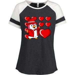 Penguin Hearts Valentines Day Cute Animal Love Wildlife Great Gift Enza Ladies Jersey Colorblock Tee