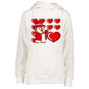 Penguin Hearts Valentines Day Cute Animal Love Wildlife Great Gift Womens Funnel Neck Pullover Hood