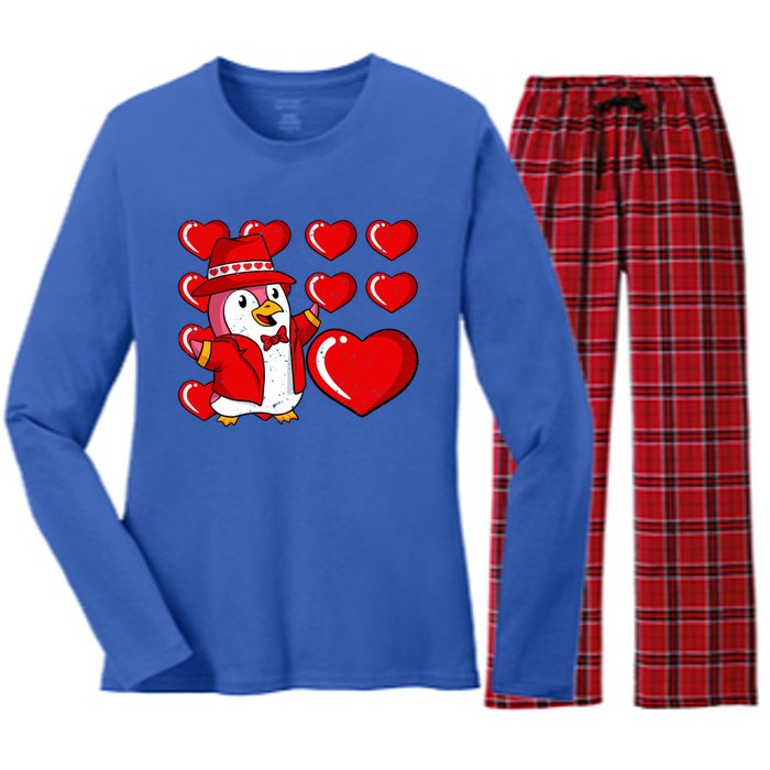 Penguin Hearts Valentines Day Cute Animal Love Wildlife Great Gift Women's Long Sleeve Flannel Pajama Set 